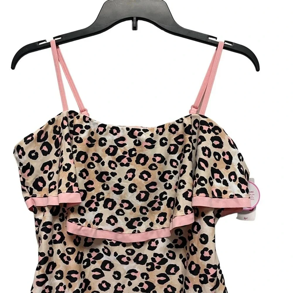 JUSTICE UPF 50‎ Uv Protection Girls' swimsuit Leopard Pink Size 14 Animal Print